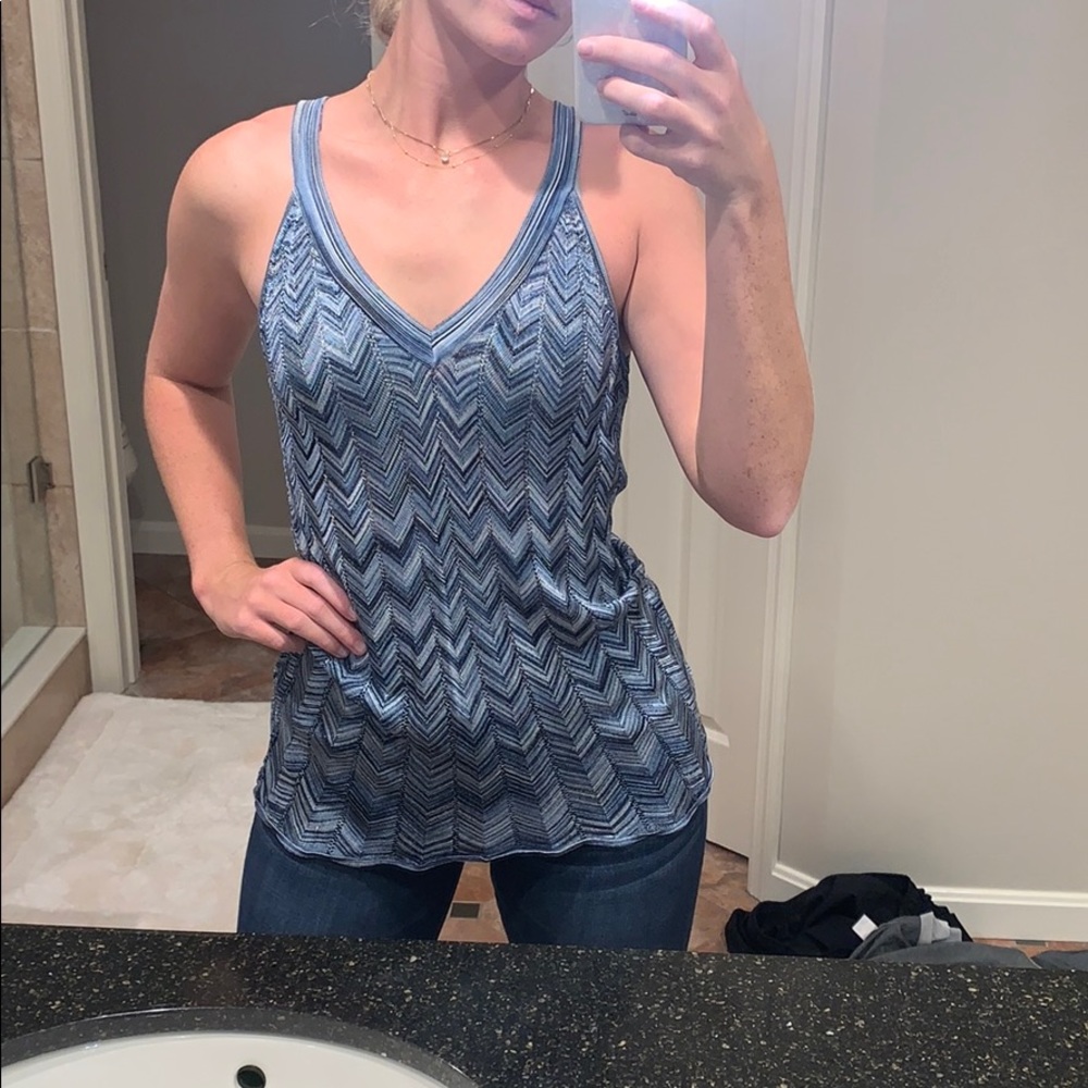 WHBM Blue Geometric Sleeveless Blouse